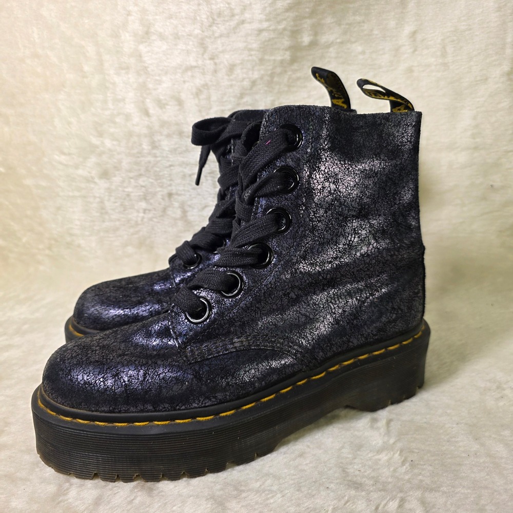 Dr Martens Molly Platform Boots Black Iridescent Crackle Womens 41 9 Excellent